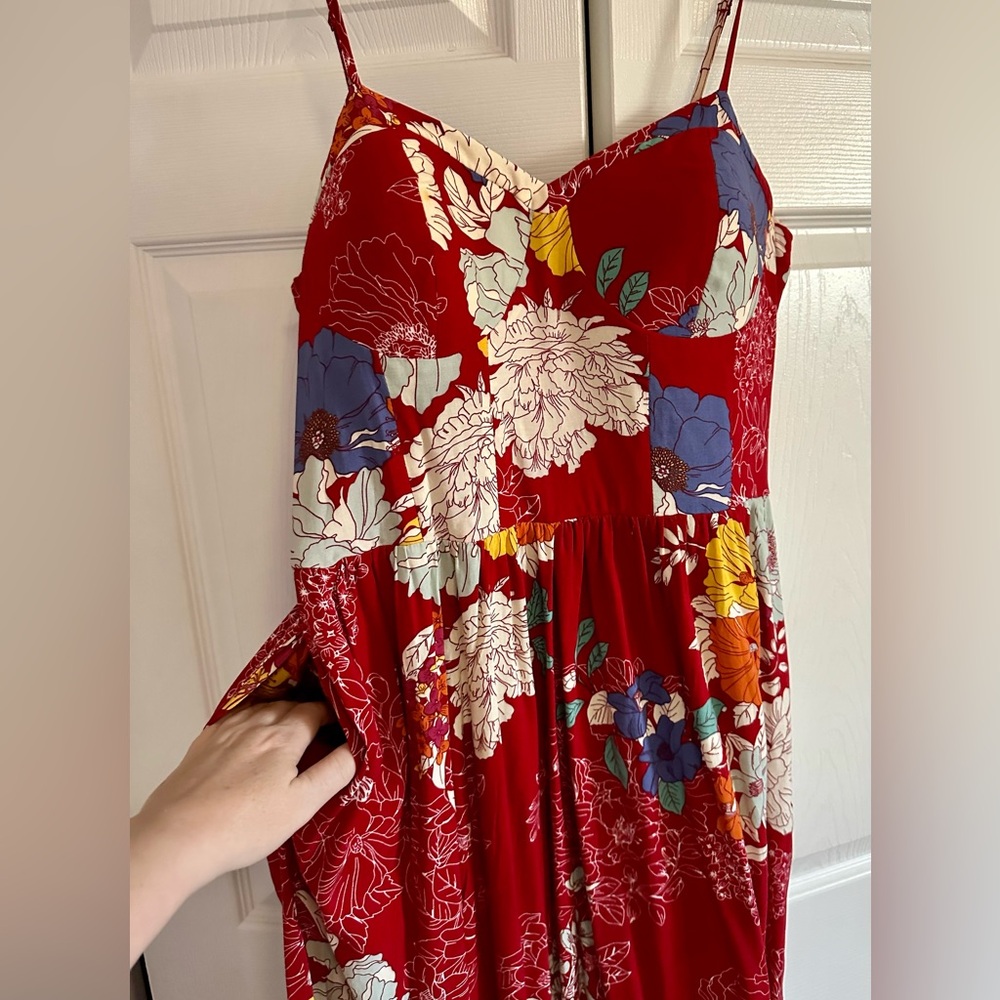 Red floral maxi dress